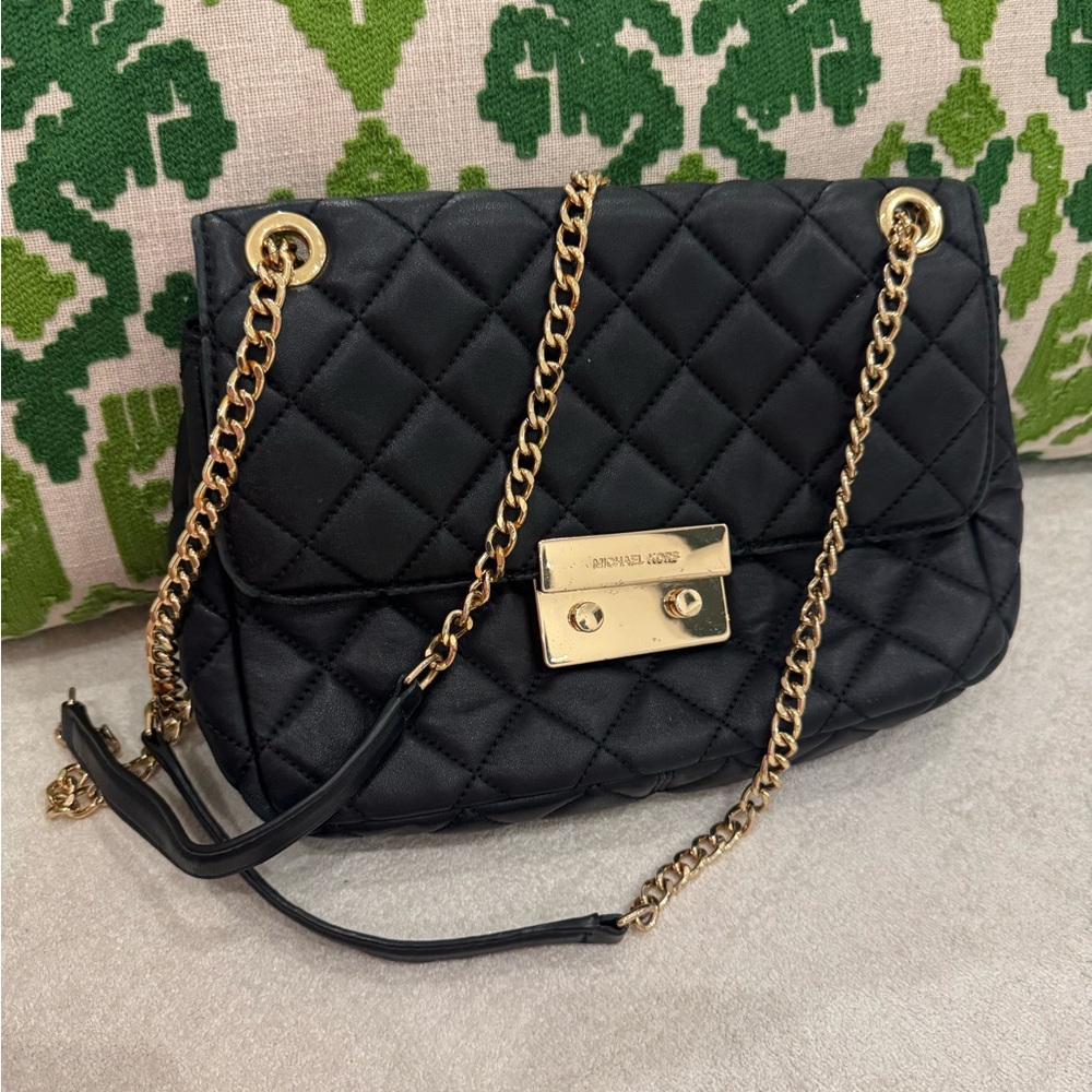 Michael Kors Black Quilted Shoulder Bag with Gold Chain